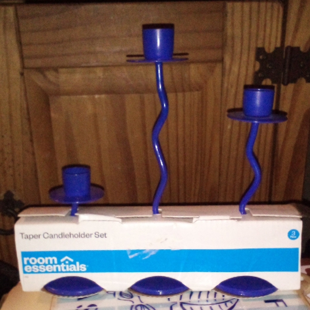 New! Room Essentials Vibrant Blue Candleholder Trio